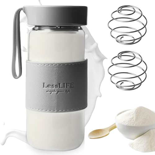 GOMETY Shaker à protéines en verre avec boules mélangeuses en acier inoxydable, 480 ml, sans BPA et anti-fuite, pour boissons protéinées et sportives, bouteille d'eau, gris