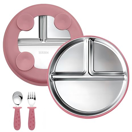 Oskuglin 3 Ciotole Bebè Acciaio Inox con Ventosa & Cucchiaio Inox