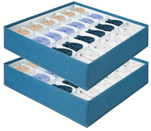 AiQInu Organizer Cassetti Set di 2，Organizzatore Pieghevoli 24 Celle Porta Calzini Biancheria, Biancheria Intima, Calze, Cravatte e Sciarpe