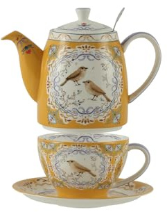 London Pottery Ensemble de théière en porcelaine tendre, service à thé de l'après-midi et service pour une personne, ensemble théière, tasse et soucoupe à motif animal (oiseau)