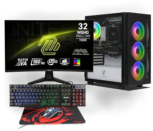 Ankermann Ryzen Gaming Bundle | AMD Ryzen 7 8700F | Nvidia GeForce RTX 5070 12GB | 32GB DDR5 RAM | 1TB NVMe SSD | Windows 11 | WiFi | MSI MAG 32 Pulgadas Curved WQHD Gaming Monitor | Ultron HAWK RGB 4