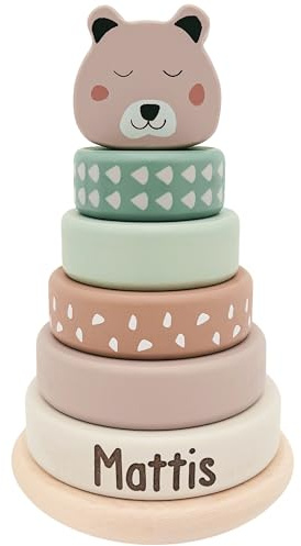 Stapelturm Baby personalisiert Holzspielzeug ab 1 Jahr Taufgeschenk für Mädchen Jungen Spielzeug aus Holz Geschenk Babygeschenk Geburtsgeschenk