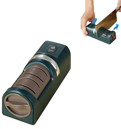 UPALDHOU Convenient Design Electric Knife Sharpener, Coarse Fine Grinding Wheel, Stable Non Slip Base, Ideal for Home Kitchen Outdoor Camping Use, USB Rechargeable (Green)
