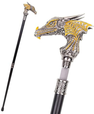 Bastón para hombre, negro y dorado, con cabeza de dragón, bastón gótico, bastón de viaje plegable de 3 piezas para movilidad, estabilidad, soporte de rodilla, producto de asistencia para ancianos (BK)