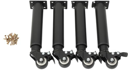 YILIKISS 4 Stücke Höhenverstellbare Füße mit Rollen, 360 Grad Drehbar und Beweglich Möbelfüße Metall, Verstellbare Höhe 24–36 cm Tischbeine mit Rollen, für Nachttische, Schuhschränke, Couchtische