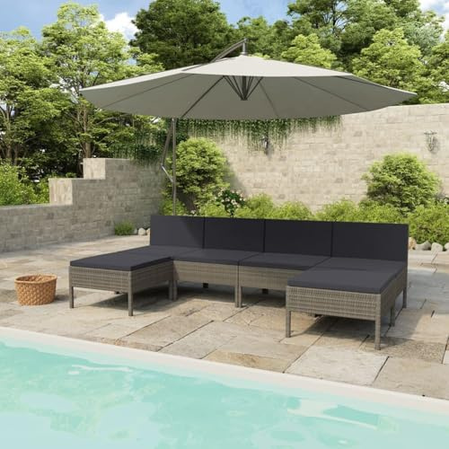 HOMELEN 6-TLG. Garten-Lounge-Set mit Auflagen Poly Rattan Grau,Garten-Sofagarnitur, Balkonmöbel Set, Gartenmöbel-Sets Unterhaltungssets, Balkon Sofa Lounge Geeignet für Gärten Terrassen