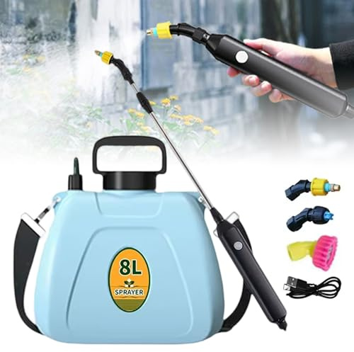 Pulverizador eléctrico, pulverizador de Mochila con batería de 8 litros con Bomba Mejorada, pulverizadores de jardín de 2 galones con Boquilla Ajustable para riego, césped, Uso en Exteriores - Func