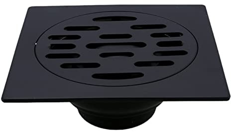 GONMPJZR Grabenablauf, quadratischer Duschablauf, schwarzes Badezimmer, runde Abdeckung, Haarsieb, Edelstahl-Bodensiphon, Abfallgitter, 10 cm