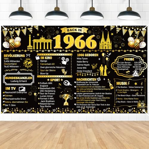 Afritee Deko 60 Geburtstag Banner Deko Mann Frau, Schwarz Gold Back in 1966 Geburtstag Hintergrund, 60 Jahre Party Banner Party-Poster Dekoration 110 X 180cm