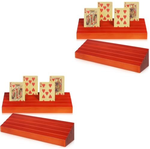 Angoily 4 Pièces Support de Carte à Jouer en Bois Marron Support pour Cartes à Jouer Affichage Vertical et Faciles à Prendre pour Joueurs de Tous Âges Parties et Soirées Jeux
