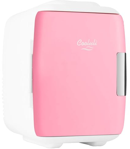 Cooluli Mini Fridge for Bedroom - Car, Office Desk & Dorm Room - Portable 4L/6 Can Electric Plug In Cooler & Warmer for Food, Drinks, Skincare Beauty & Makeup - 12v AC/DC & Exclusive USB Option, Pink