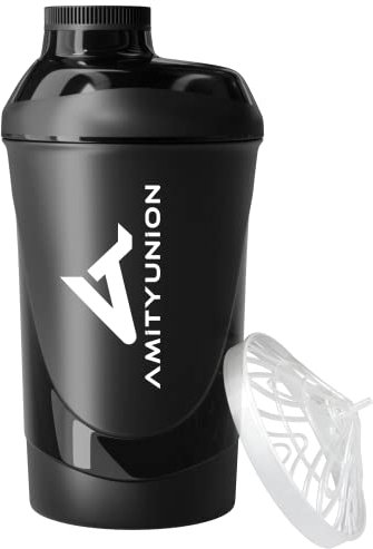 AMITYUNION Shaker Deluxe - Proteína Shaker a prueba de fugas - BPA libre y con la escala tamiz de polvo de proteína de suero cremoso sacude (negro ahumado 800ml)