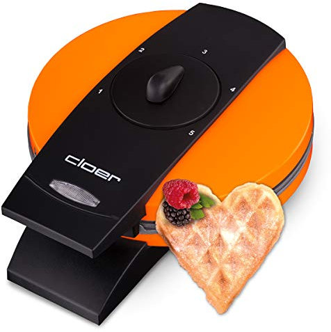 Cloer 1627-15 Gofreras para gofres de corazón, 930 vatios, tamaño de gofre 15.5 cm, nivel de tostado infinitamente seleccionable, naranja