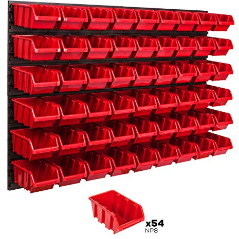 Lagringssystem vägghylla 1152 x 780 mm, 54 st. Låda, stapellådor skakhylla siktförvaringslådor, extra starka väggplattor, hylla utbyggbar, verkstadshylla verkstadshylla hyllplan hyllplan hylla