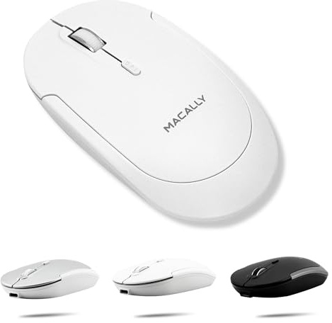Macally Wireless Bluetooth Mouse for Mac, MacBook Pro/Air, iPad, and PC - Quiet Click and Comfortable Compatible Apple Mouse Wireless - Rechargeable - White