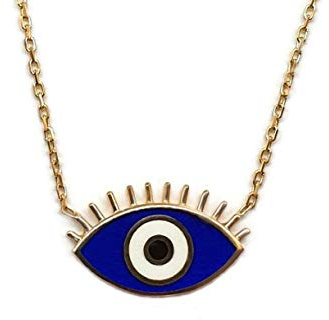 MYSTIC JEWELS by Dalia - Collar de Ojo con Pestañas - Plata de Ley 925 Esmaltada en color azul para buene suerte (Plata Dorada)