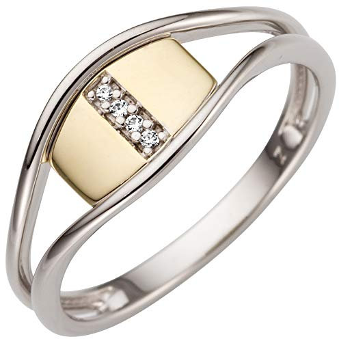 Jobo Damen-Ring aus 14 Karat 585 Gold Bicolor mit 4 Diamanten Größe 50