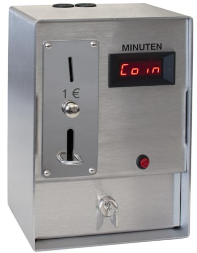 WITTKOWARE 5000E Münzzeitschalter mit V2A-Edelstahlgehäuse und Minutenanzeige, mit Türentriegelungstaste, geeignet für 1 Euro Münzen