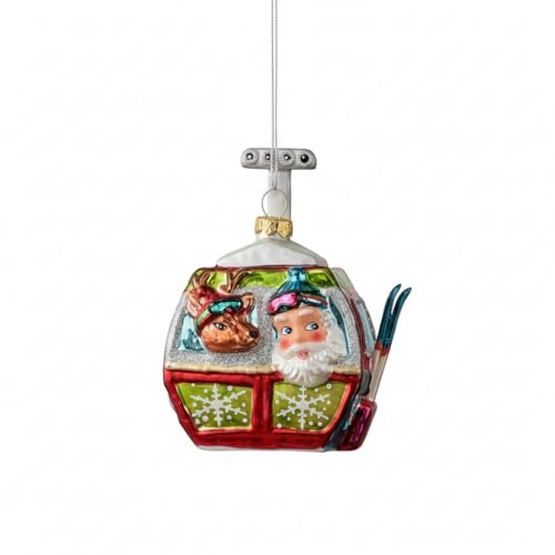Christbaumschmuck Weihnachtsdeko Tannenbaumschmuck X-Mas Hänger Santa und Rentier in der Skigondel rot