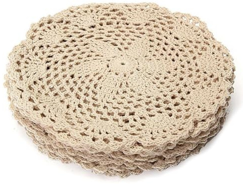 Iyalezirk Tappeto di Cotone Vintage 12 Pezzi Rotonda Pizzo Uncinetto Una Mano Sottobicchieri Fiori Set di Accessori Decorativi Tavolo Casa