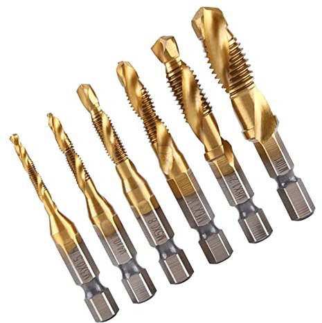 Oumefar 6 pièces/ensemble filetage métrique M3-M10 foret et mèche à tige hexagonale forets tige hexagonale taraud à vis haute vitesse tarauds à vis revêtus de titane ensemble d'outils pour taraudage