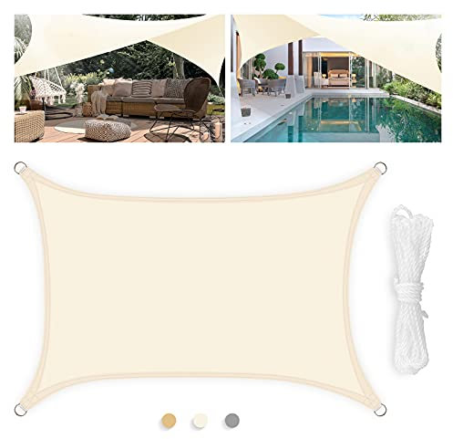 Levesolls Tenda a Vela Parasole Rettangolare 4×3m Telo da Sole Esterno Vela Ombreggiante in HDPE, Impermeabile/Antivento/Protezione UV, Crema