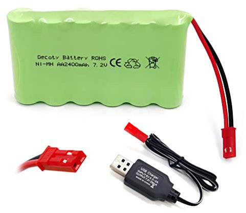 Gecoty® - Batteria ricaricabile NI-MH AA da 7,2 V, 2400 mAh, con cavo di ricarica (spina JST)