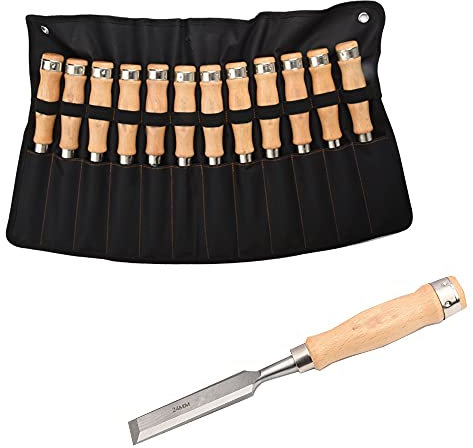 Formones para Madera 12 Cinceles Para Madera Acero al Cromo Vanadio Formones para Madera para Tallar Madera Carpintería Recortar Los Bordes Juego de formones para madera