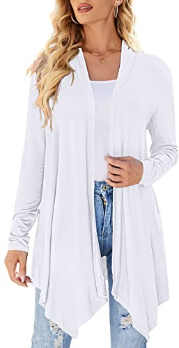 Uvog Womens Casual Lightweight Cardigans Dusters Long Sleeve Classic Open Front Cardigans White XL