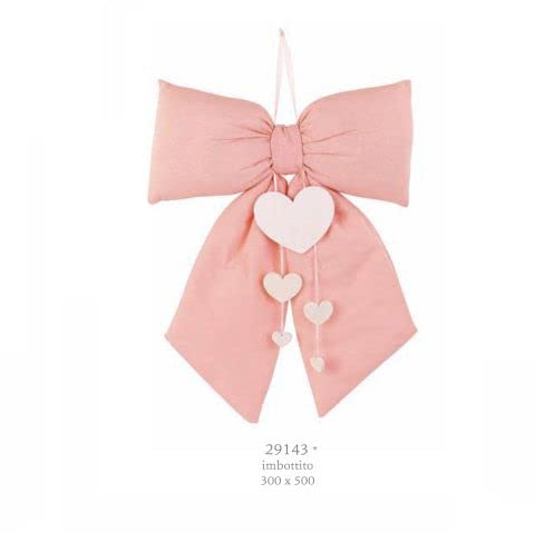 Cartai Bassanesi Formoso Decorazione Fiocco Rosa Imbottito da Appendere in Tessuto con Cuori Nascita Compleanno 30 x 50 cm Art 29143