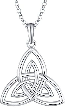JO WISDOM Damen Kette Irischer Triquetra Keltischer Knoten Silber 925 Halskette Anhänger mit Weißgold plattiert,Schmuck für Frauen