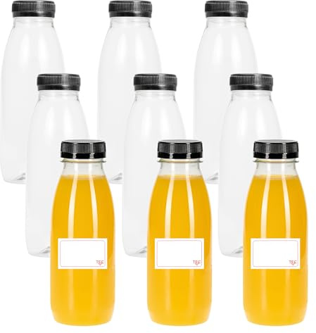TEC 500ml Juice Bottles with Lids 30% Recycled Plastic | UK Made 30% Recycled PET Empty Clear Small Drink Reusable Fridge Adults Water Milk Juicing Pack Multipack Bulk