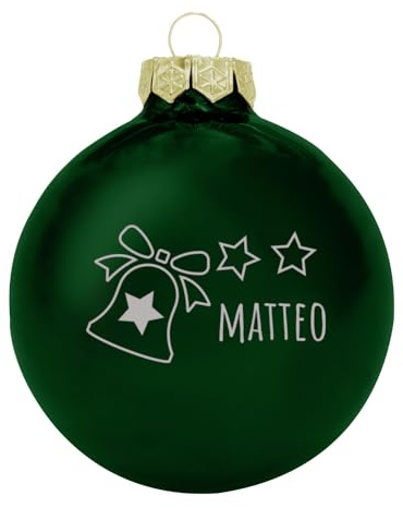 Deitert Weihnachtskugel mit Wunschtext Gravur, Ø 8cm, personalisierte Christbaumkugel aus Glas (glänzend), Individueller Weihnachtsbaumschmuck Namen oder Spruch, Glocken-Motiv, Grün