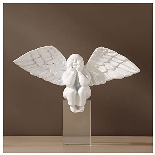 DUNAKE Deko Skulptur Schwarz, Statuen Figuren Deko, Resin Boy Engel Regal Dekor Akzente Wohnzimmer Herzstück Tischdekoration Weihnachtsengel Geschenke Für Frauen (Color : White)