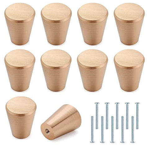 Bymivofun 10pcs Boutons de Tiroir en Métal Doré, Poignées de Tiroir Rondes en Or, Boutons d'Armoire en Aluminium avec Vis, pour Tiroirs, Armoires, Étagères, Portes de Garde-Robe