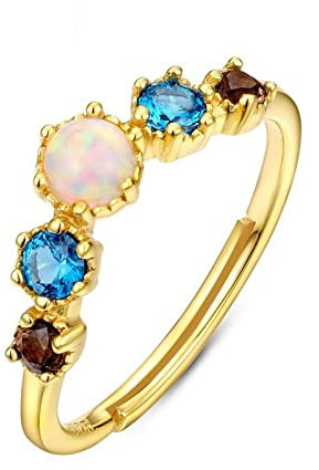 WLLDDDIU Ring Silber 925 Damen,Ring Aus 925Er Sterlingsilber, Retro-Opal, Natürlicher Rauchkristall, Vergoldet, Offene, Verstellbare Ringe, Schmuckgeschenke Für Jungen, Mädchen, Männer, Frauen