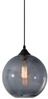 S-Cevada Einfache Glaskugel Pendelleuchte, Industrial Vintage E27 Loft Bar Hängelampe, 1-Flammiger Mini Globus Deckenleuchter für Küche Esszimmer Schlafzimmer (Grau)