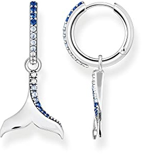 THOMAS SABO Creolen Schwanzflosse mit blauen Steinen 925 Sterlingsilber, Geschwärzt