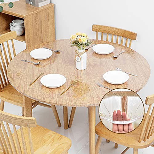 TWUTGAYW Mantel Redondo, Manteles de Mesa de Borde elástico, Mantel Hule para Mantel Impermeable Lavable para Fiestas de Picnic al Aire Libre, Hule Transparente manteles(110-140cm,Transparente)