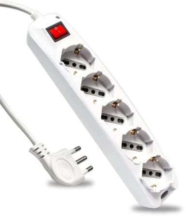 V-TAC Ciabatta Multipresa Elettrica con Interruttore e Cavo da 1,5 Metri - 5 Prese 10/16A Bipasso + Shuko - Spina 16A - Presa Elettrica per Casa, Ufficio, Negozio - Colore Bianco