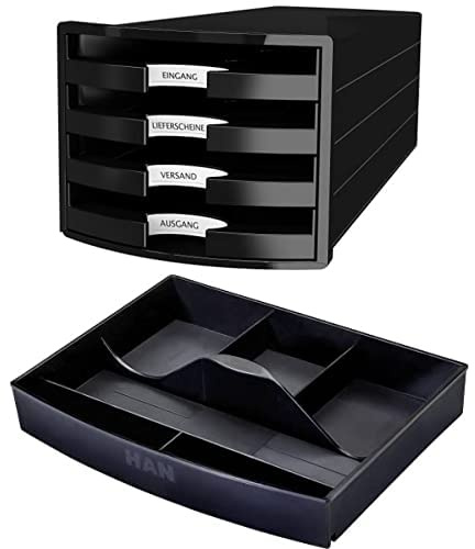HAN Schubladenbox IMPULS 2.0 mit 4 geschlossenen Schubladen für DIN A4/C4 inkl. + HAN Schubladeneinsatz