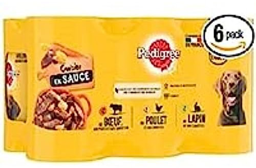 PEDIGREE Küchenboxen in Sauce, 3 Sorten, für ausgewachsene Hunde, 6 x 400 g