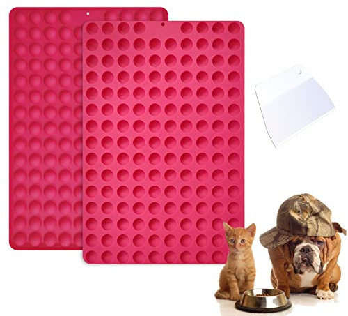 MARUKO 2Pcs Silicone Baking Mat, Christmas,Mini Round Moulds, Silicone Dog Treat Mould for Dog Snack Biscuits, Homemade,Chocolate