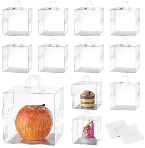 NBEADS 20 Sets hängende transparente Geschenkboxen, 11x11x11cm durchsichtige Süßigkeitenschachtel Würfel PVC Favor Boxen mit Papiermatte Griff für Süßigkeiten Kuchen Weihnachtshochzeit Feier Ornamente