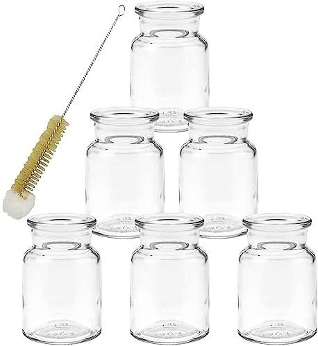 Vintage Glasfläschchen - Dekorative Tischvasen im Retro-Stil - 6er Set mit Flaschenbürste - 6 x Kleine Glasvase 9 cm Glasflaschen inkl. Flaschenbürste