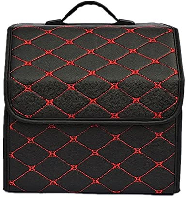 Auto Kofferraum Leder Organizer Box für Mercedes Benz ML-Class R-Class S-Class Faltbare Autotasche Organizer Wasserdicht mit Fächern Aufbewahrungs Box Zubehör,BlackRed-S