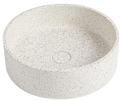 Vente-unique - Vasque ronde à poser en terrazzo blanc avec bonde pop up - 39 cm - DUKAT