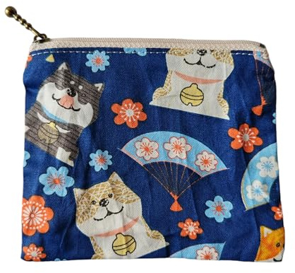 Nutford Multifunktionale bedruckte Baumwolltasche mit Reißverschluss und Baumwollfutter für die Aufbewahrung von Münzen und Notizen, Kosmetik-Accessoires, kleinen Elektronik-Accessoires, Schlüsseln