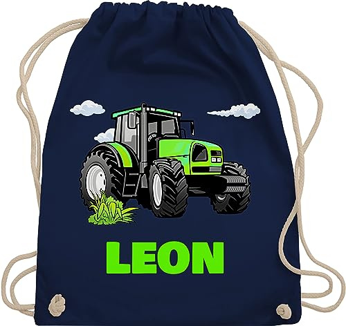 Turnbeutel Rucksack - Geschenk Traktor mit Name personalisiert I Trecker Fan I Zugmaschine I Bulldog I Schlepper - Unisize - Navy Blau - personalisierter junge stoffbeutel für kindergarten