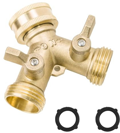 Diivoo Répartiteur d'eau 2 voies - Raccord d'eau 3/4 - Fabriqué en laiton haute résistance - Convient pour ordinateur d'arrosage - Débit d'eau réglable